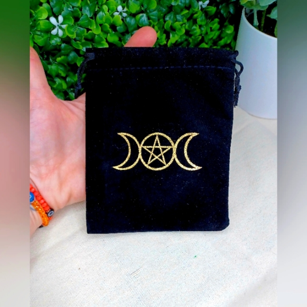 ● Black Velour Triple Moon Drawstring Bag
